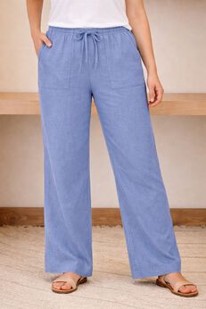 Linen-Blend Drawstring Elastic Waist Pants