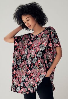 Stretch Jersey Knit V-Neck Oversized Tunic