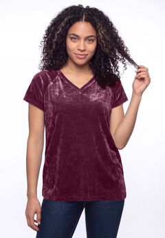 Stretch Crushed Velour V-neck Short Sleeve Tee