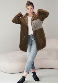 Zip Front Hooded Sherpa Jacket