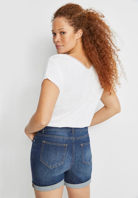 Rolled Hem Denim Shorts, , alternate image number null