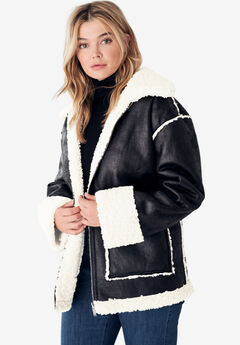 Jessica London Leather Swing Coat Plus Size - Cognac • Price »