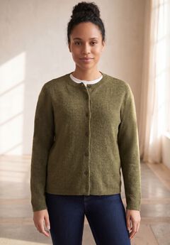 Crew Neck Boxy Button-front Cardigan