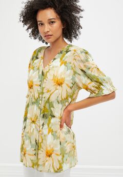 Button Front Crinkle Tunic