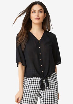V-Neck Tie-Front Blouse