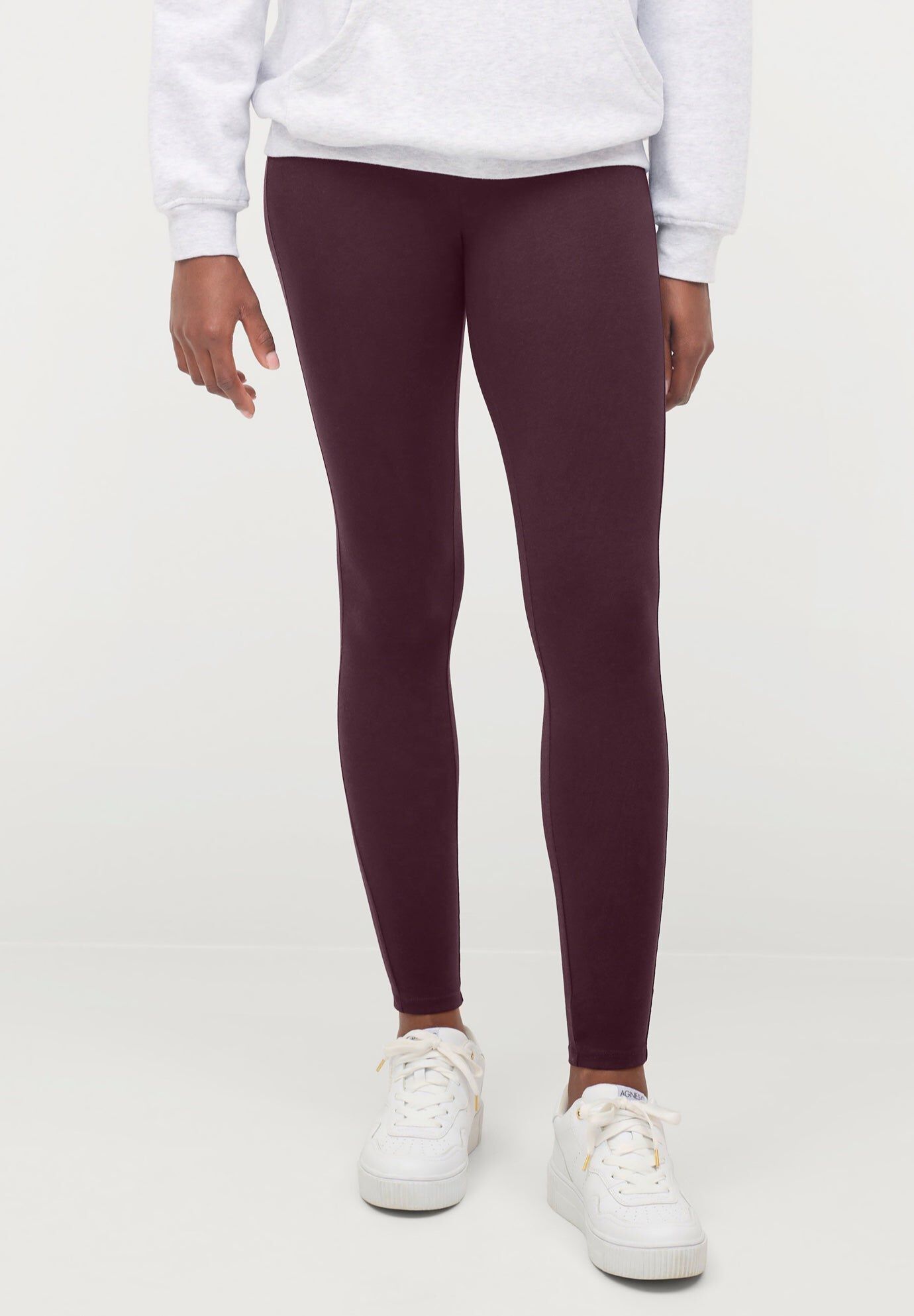 Cotton Spandex Elastic Waist Full Length Leggings, MIDNIGHT BERRY, hi-res image number 0