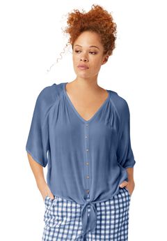 Crinkle Tie-Front Blouse
