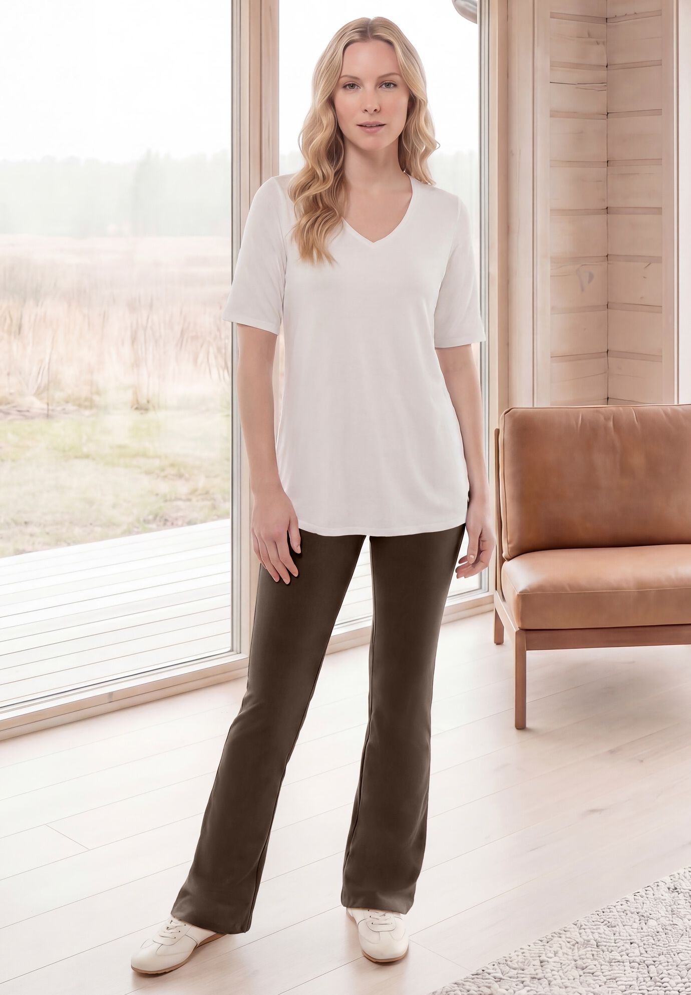 Cotton Spandex Bootcut Leggings, CHOCOLATE, hi-res image number 0