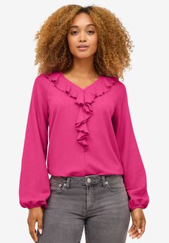Knit Top With Ruffled V-Neck