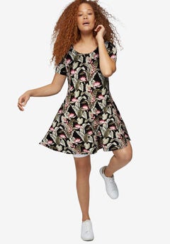 Short Sleeve A-Line Knit Dress