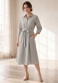 Linen Blend Tie Waist Midi Dress