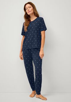 Cotton Spandex Vneck Short Sleeve Tee And Pull On Shorts Sleep Set