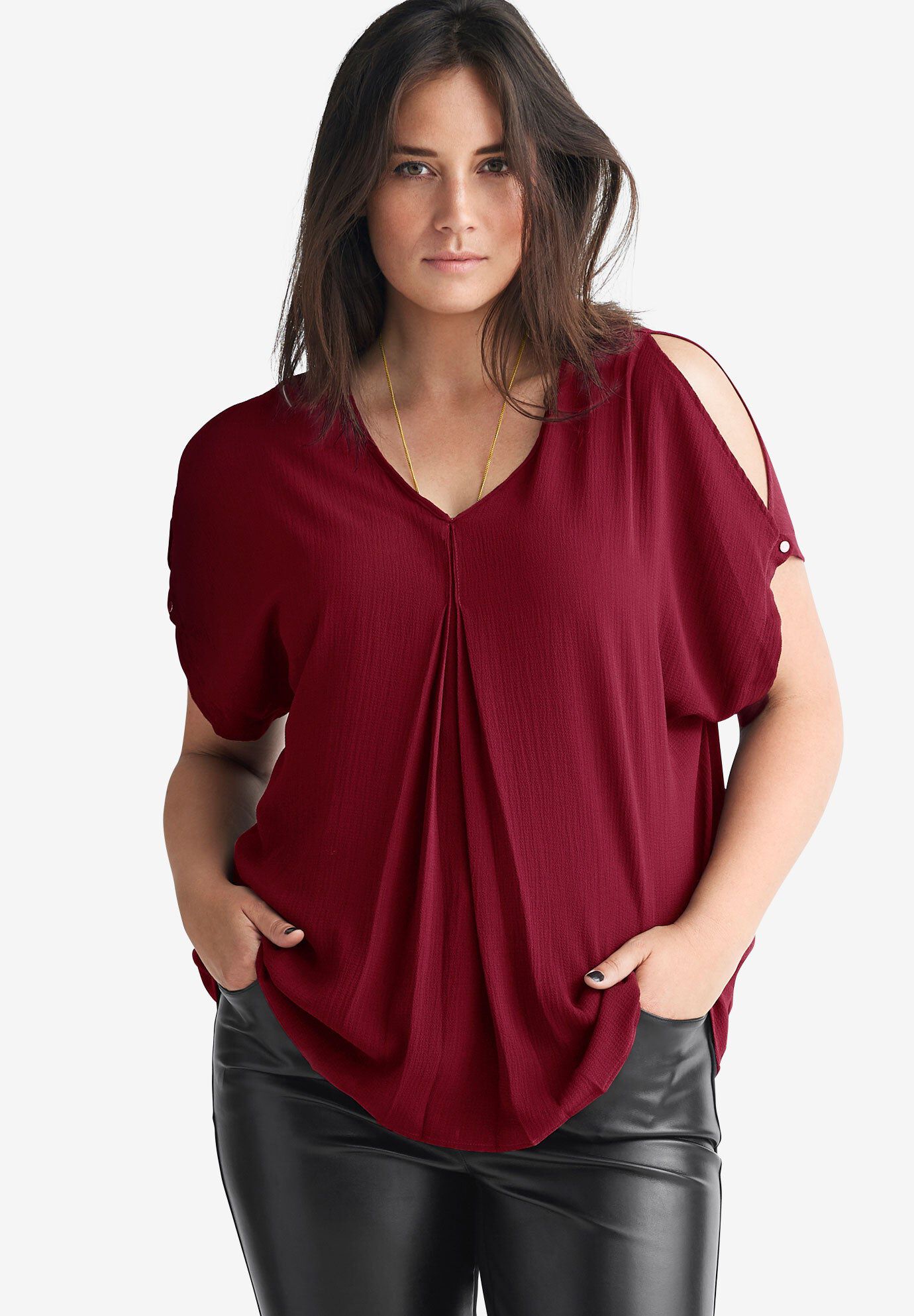 Slit Sleeve Blouse, RICH BURGUNDY, hi-res image number 0