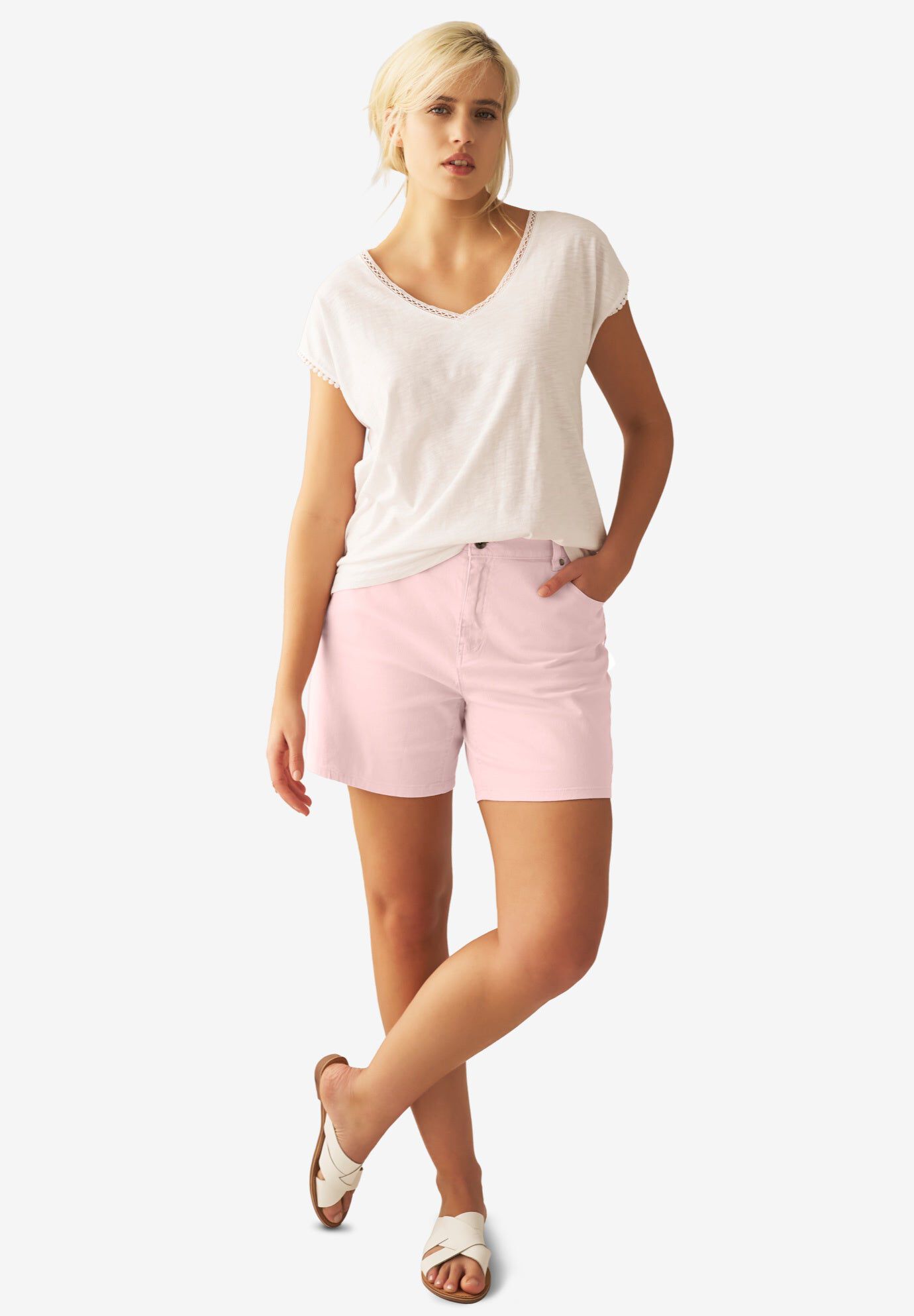 Stretch 5-Pocket Shorts, PALE BLUSH, hi-res image number 0