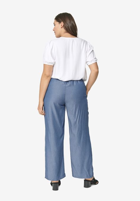 Wide Leg Elastic Waist Denim Pants, , on-hover image number null