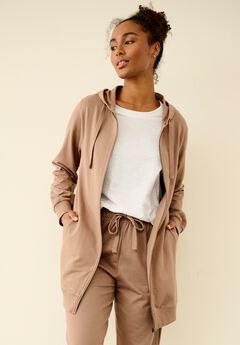 French Terry Long Sleeve Zip-Front Tunic Hoodie