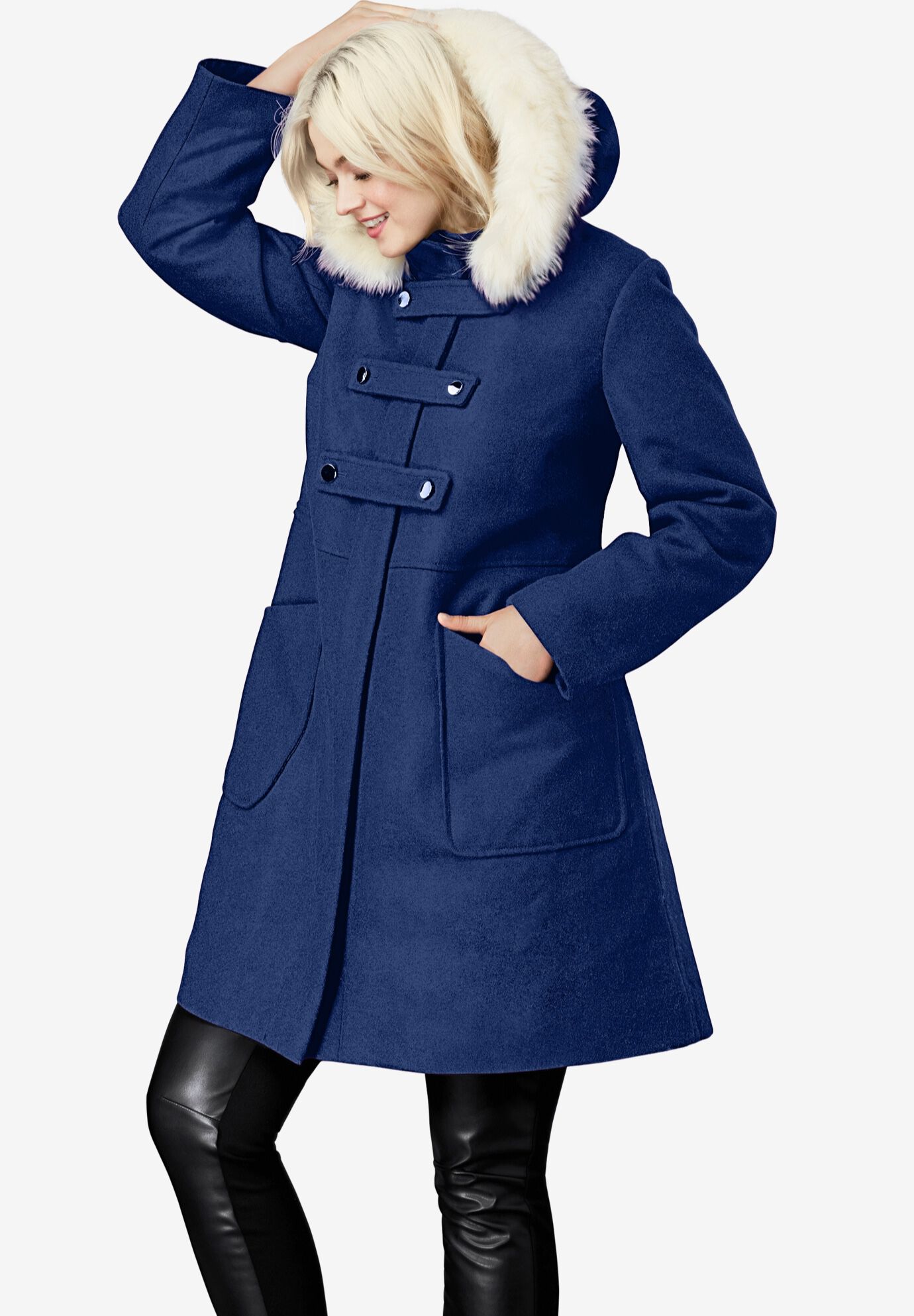 fur trimmed wool coat