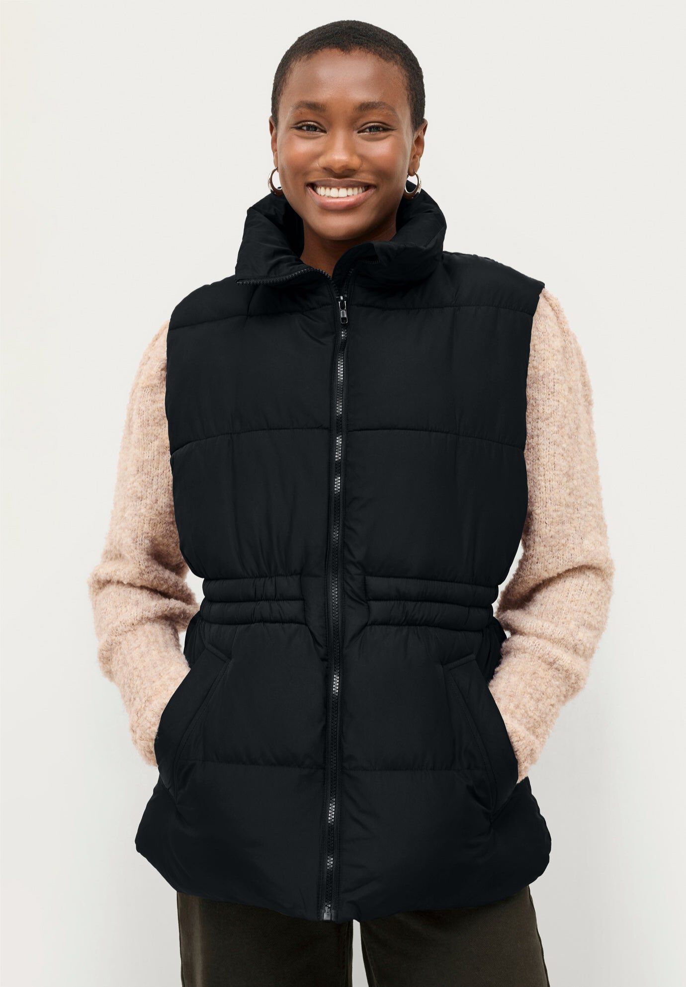 Puffer Vest with Elastic Waist, BLACK, hi-res image number 0