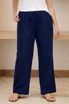 Linen-Blend Drawstring Elastic Waist Pants