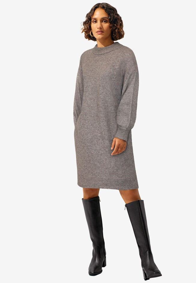 Blouson Sleeve Sweater Dress, TAUPE HEATHER, hi-res image number null