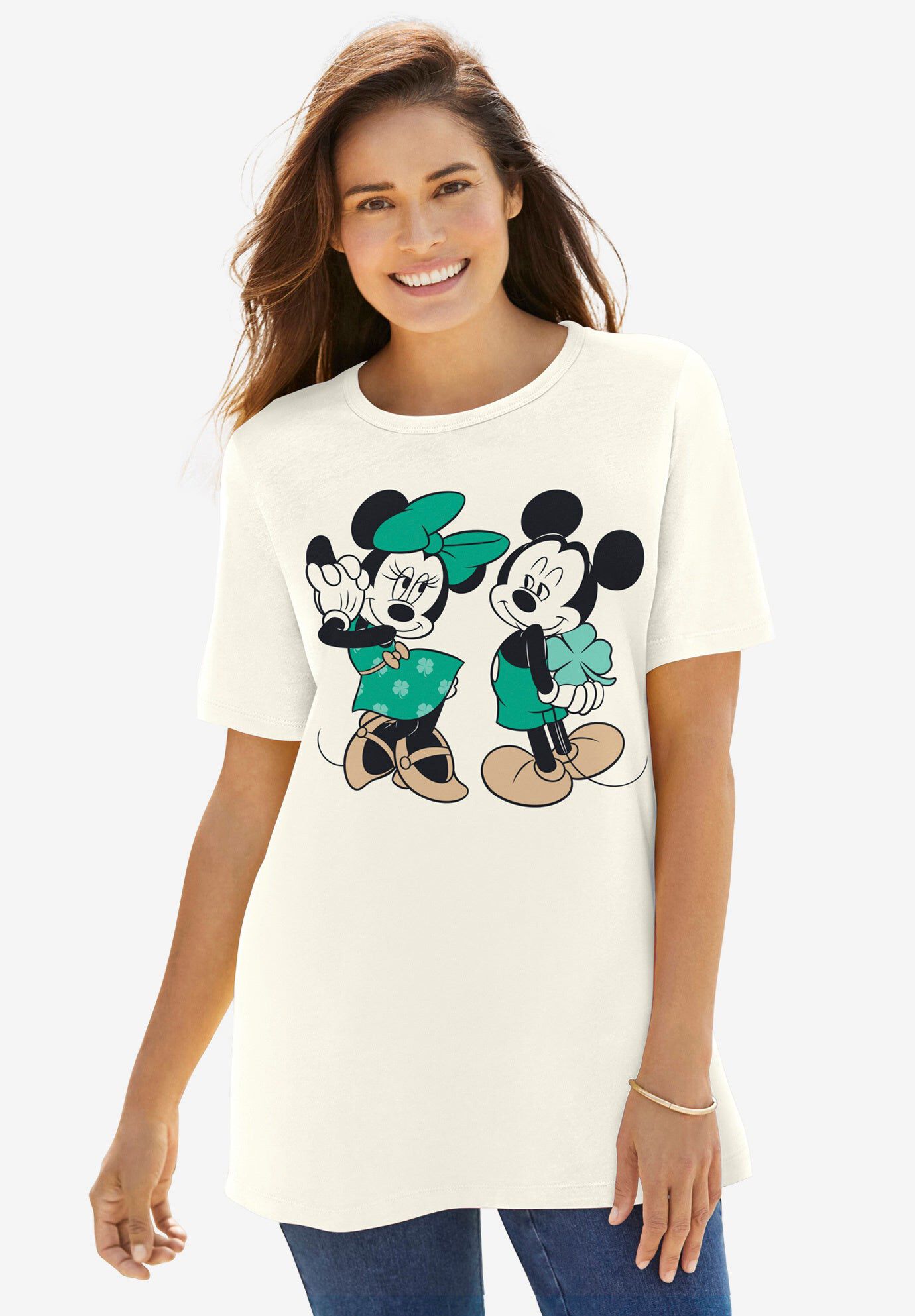 Disney Women&#39;s Short Sleeve Crew Tee St. Patrick’s Mickey, OFF WHITE LUCKY MICKEY, hi-res image number 0