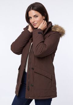 Faux Fur Trim Two-Way Zip-Front Mid-Length Parka