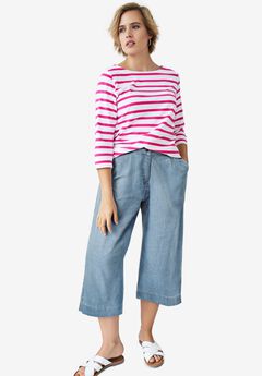 Lightweight Wide-Leg Crop Mid-Rise Jeans