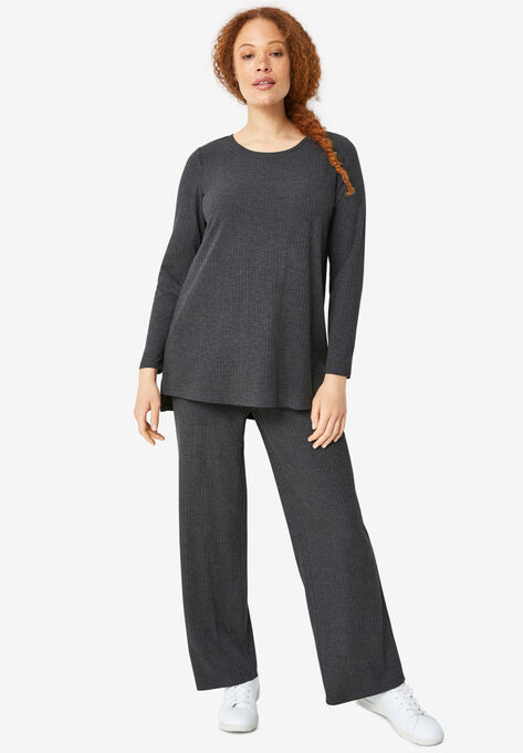Ribbed Hi-Low Tunic, HEATHER CHARCOAL, hi-res image number null