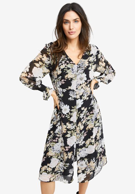 Side-Smock Dress, BLACK FLORAL, hi-res image number null