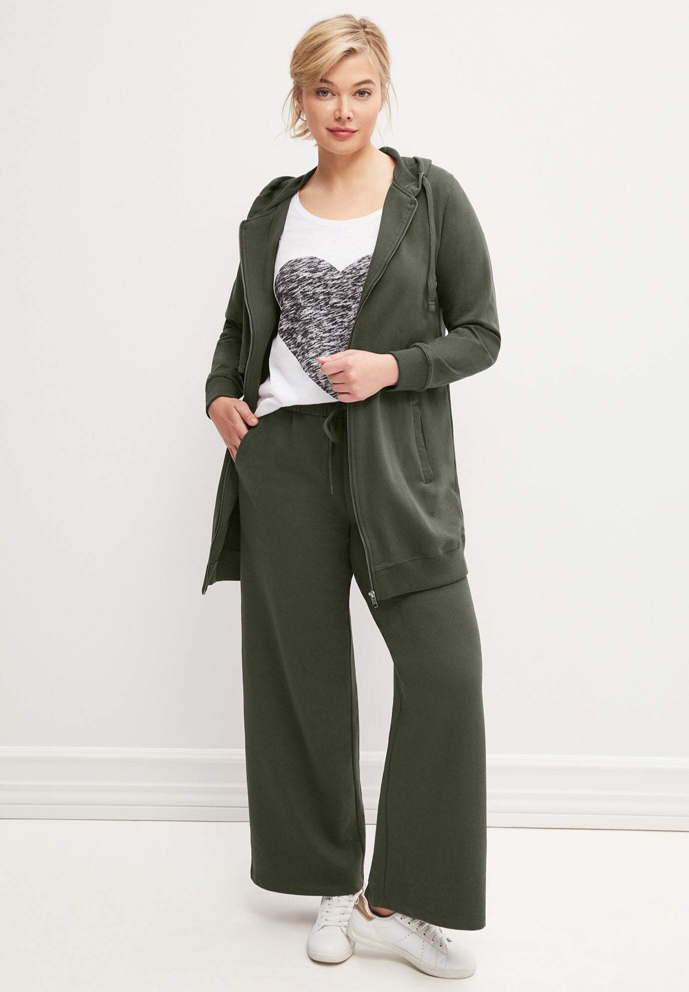Ellos Studio French Terry Wide Leg Drawstring Elastic Waistband Sweatpants, , alternate image number 2