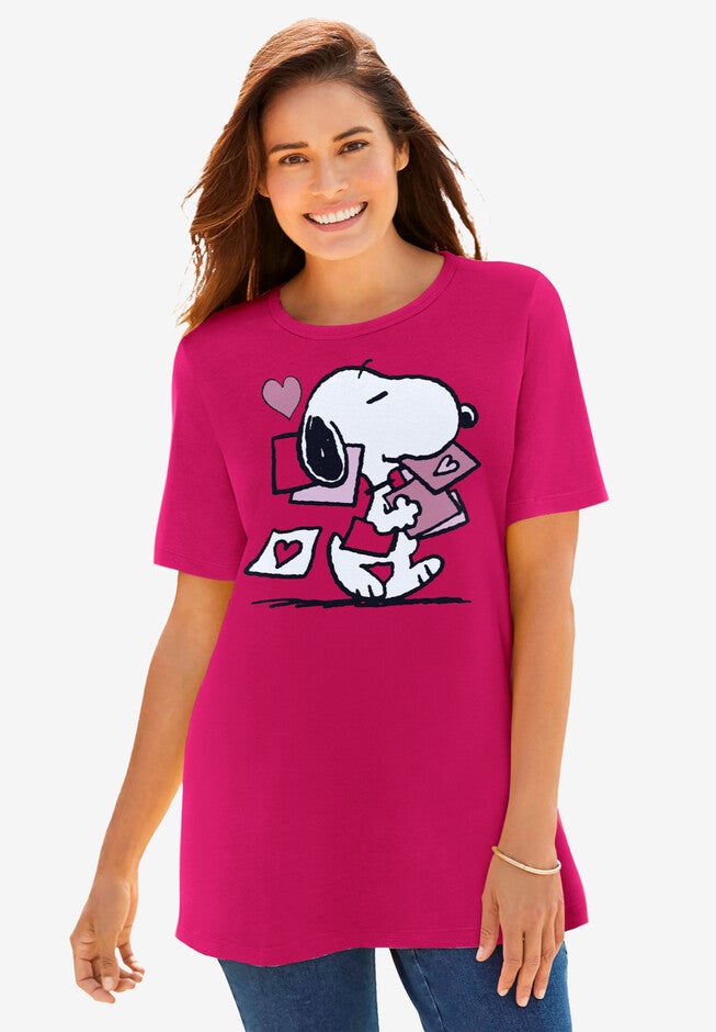 Peanuts Women’s Short Sleeve Valentine’s Day Snoopy, RED VALENTINE SNOOPY, hi-res image number 0