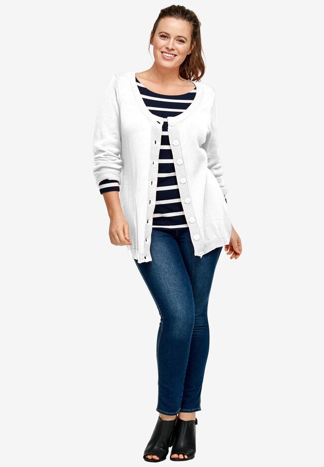 Scoop Neck Button Front Cardigan by ellos®, WHITE, hi-res image number null