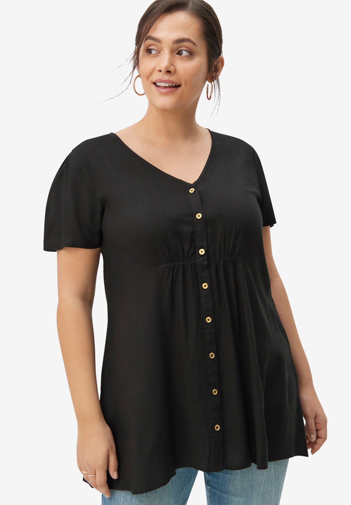 Fashionable V-Neck Button-Front Tunic, 4419286 | Roaman's