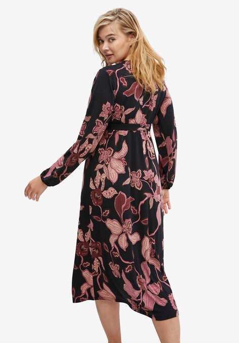 Surplice Midi Dress With Self Tie, , on-hover image number null