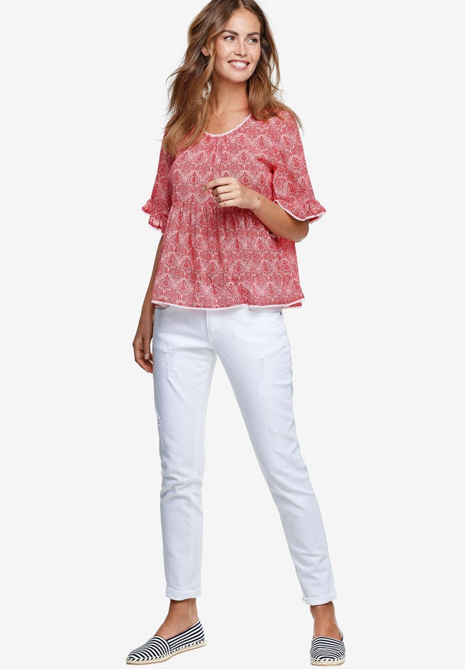 Ruffle Sleeve Babydoll Blouse, , alternate image number 2