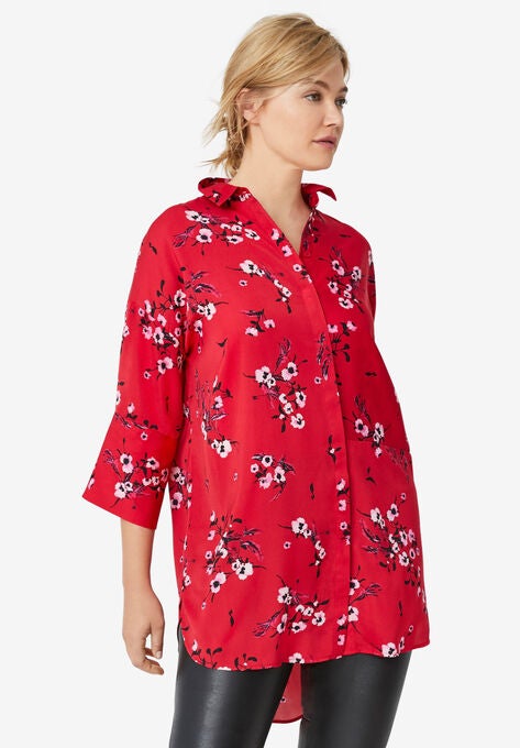 Hi-Low Tunic, RED BLACK FLORAL, hi-res image number null