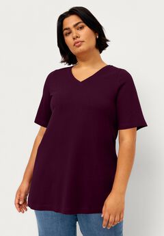 Stretch Knit V-neck Short Sleeve Tunic