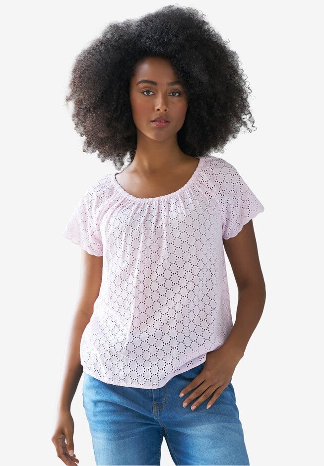 Ballet Neck Eyelet Blouse, ANTIQUE PINK, hi-res image number null