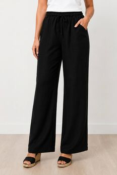 Linen-Blend Elastic Waist Drawstring Relaxed Pant