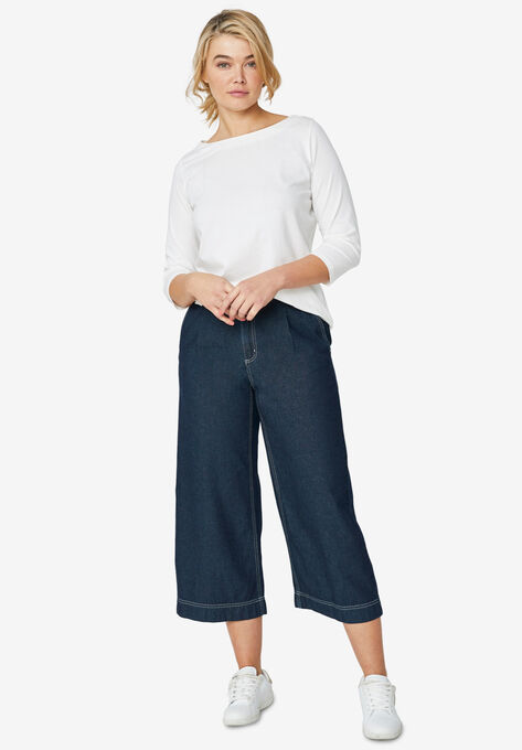 Wide-Leg Crop Jeans, INDIGO, hi-res image number null