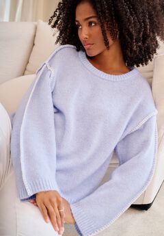 Stretch Boat Neck Whipstitch Pullover Sweater
