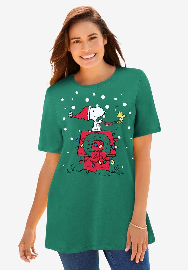 Peanuts Green Snoopy Sleigh Tee, GREEN SNOOPY SLEIGH, hi-res image number null