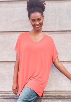 Oversized Stretch Jersey Knit V-Neck Tunic