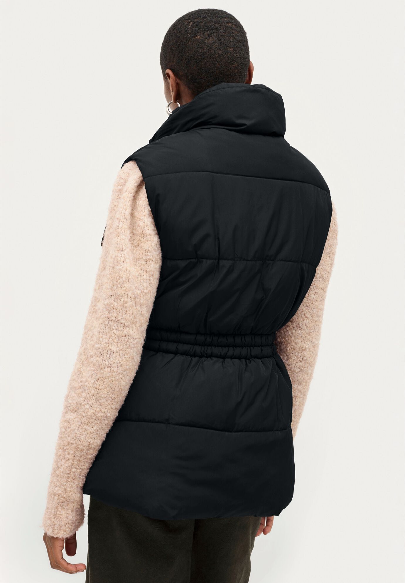 Puffer Vest with Elastic Waist, BLACK, on-hover image number 1