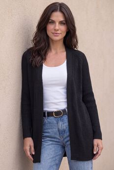 Soft Waffle-Knit Long Cardigan