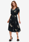 Keyhole-Back Button-Front Shirtdress, BLACK FLORAL PRINT, hi-res image number null