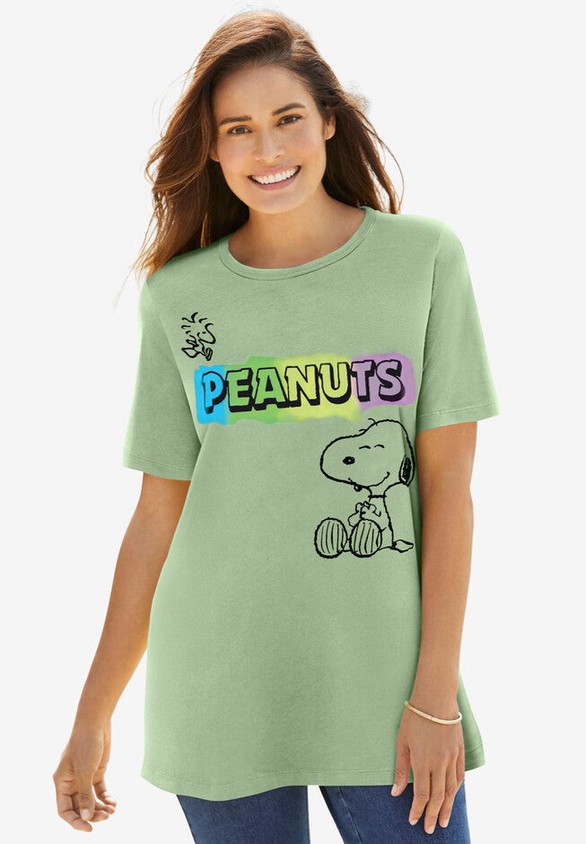 Peanuts Short Sleeve Crew Tee Sage Snoopy Woodstock, NO COLOR, hi-res image number null