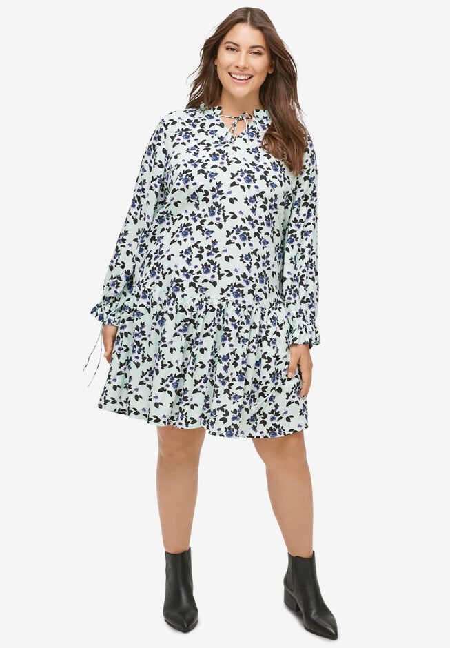 Drop-Waist Dress, SEAMIST FLORAL, hi-res image number null