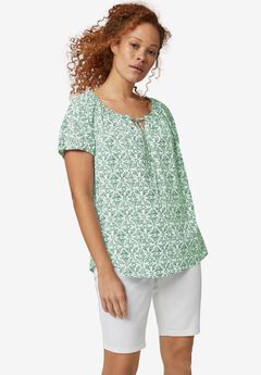 Keyhole Neckline Peasant Blouse