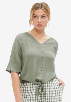 Crinkle Tie-Front Blouse